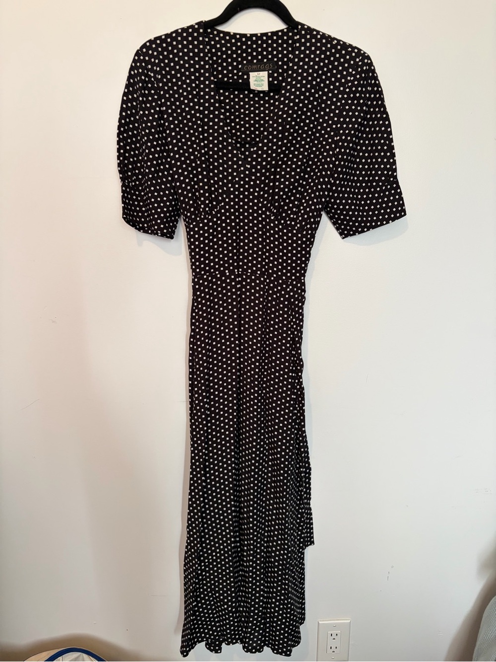 Vintage COMRAGS Viscose Pattern Waist-Tie MIDI Dress - Small